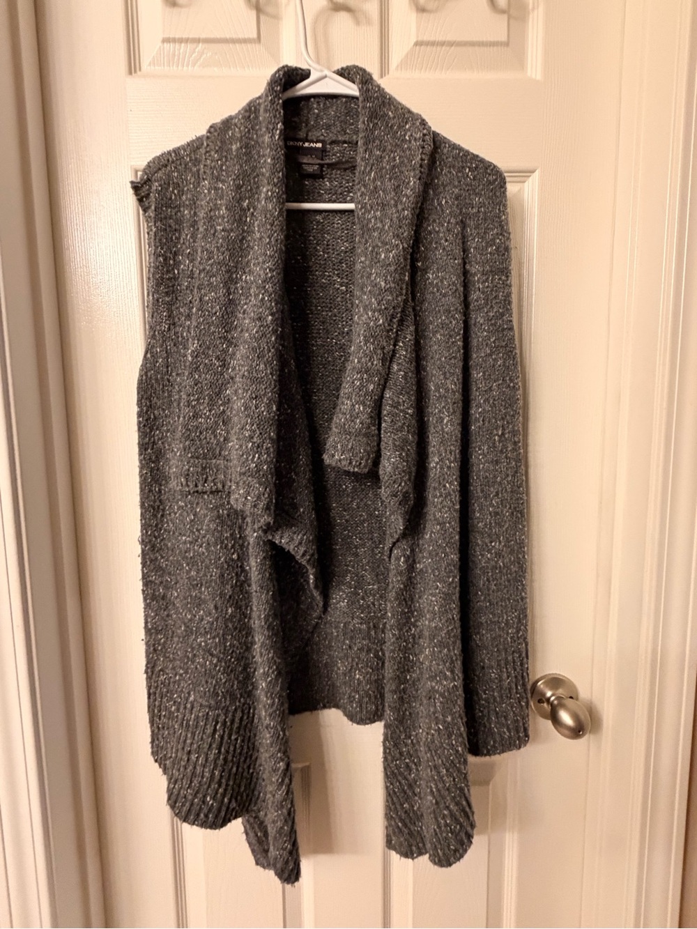 DKNY JEANS Cozy Open-Front Gray Sweater sleeveless Cardigan - Women's